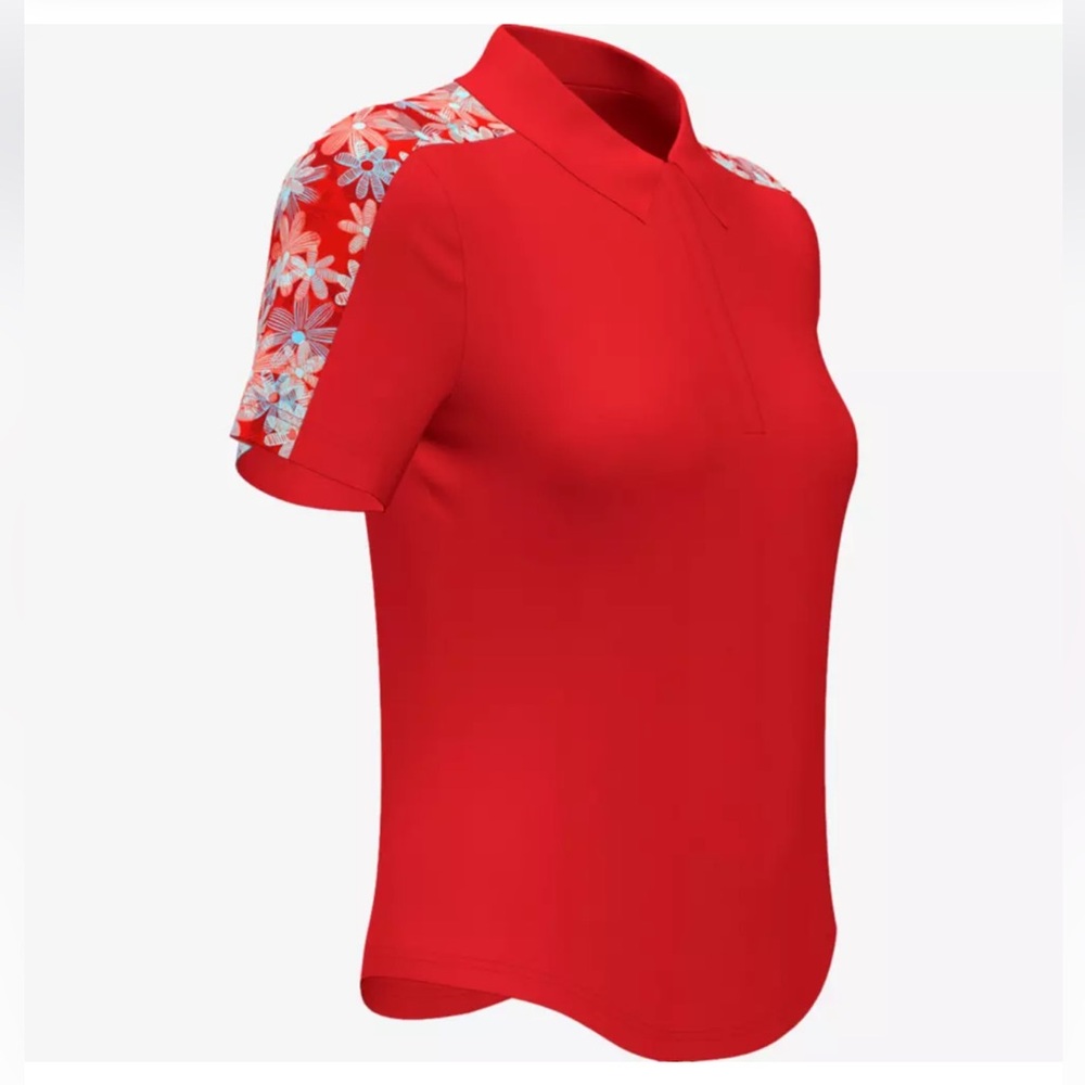 PGA TOUR APPAREL Women's Playful Floral Block Print Golf Polo